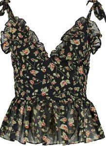 Black Floral Chiffon Ruffled Cami - NEW
